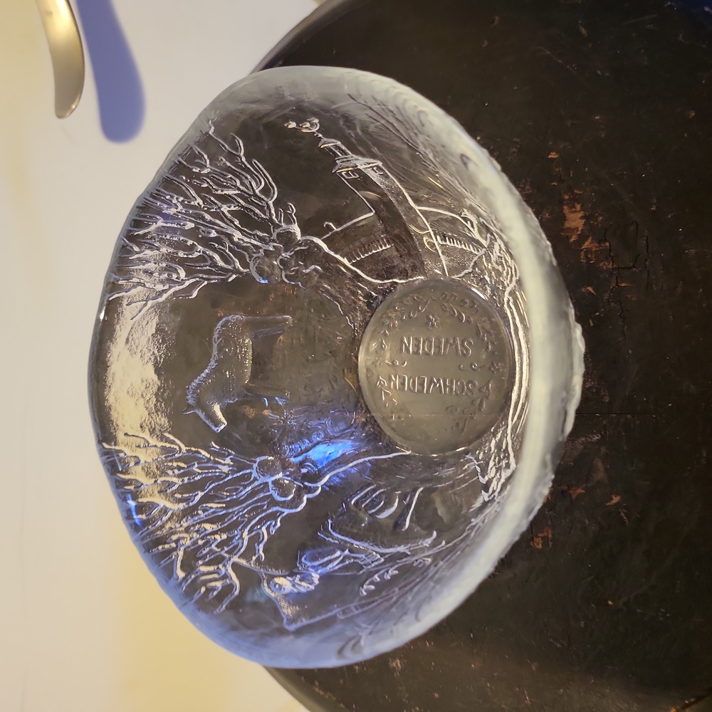 Kosta Boda Sweden Embossed Horse Crystal Bowl